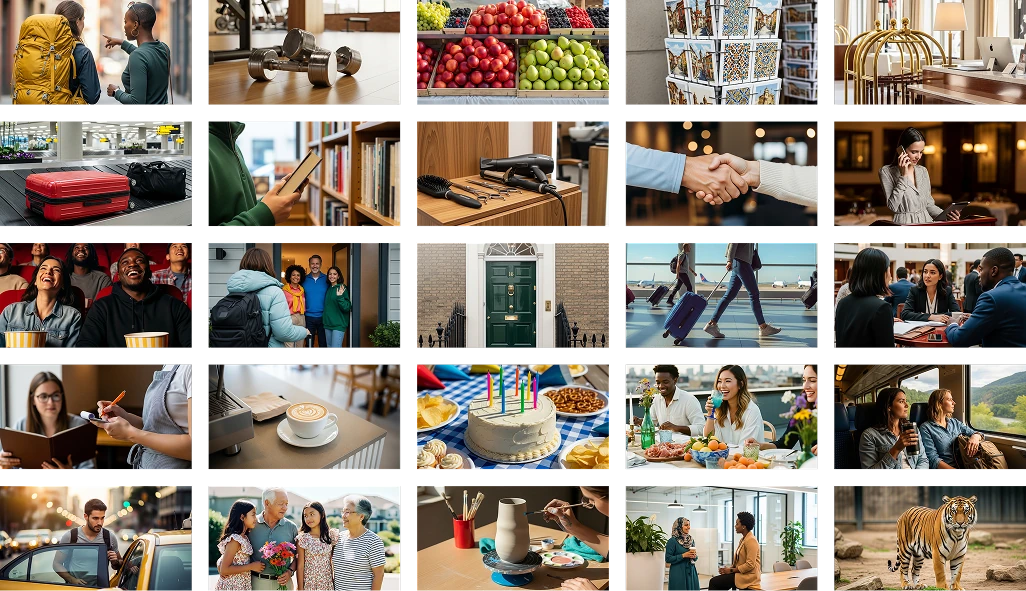 Grid of AI-generated scenario images