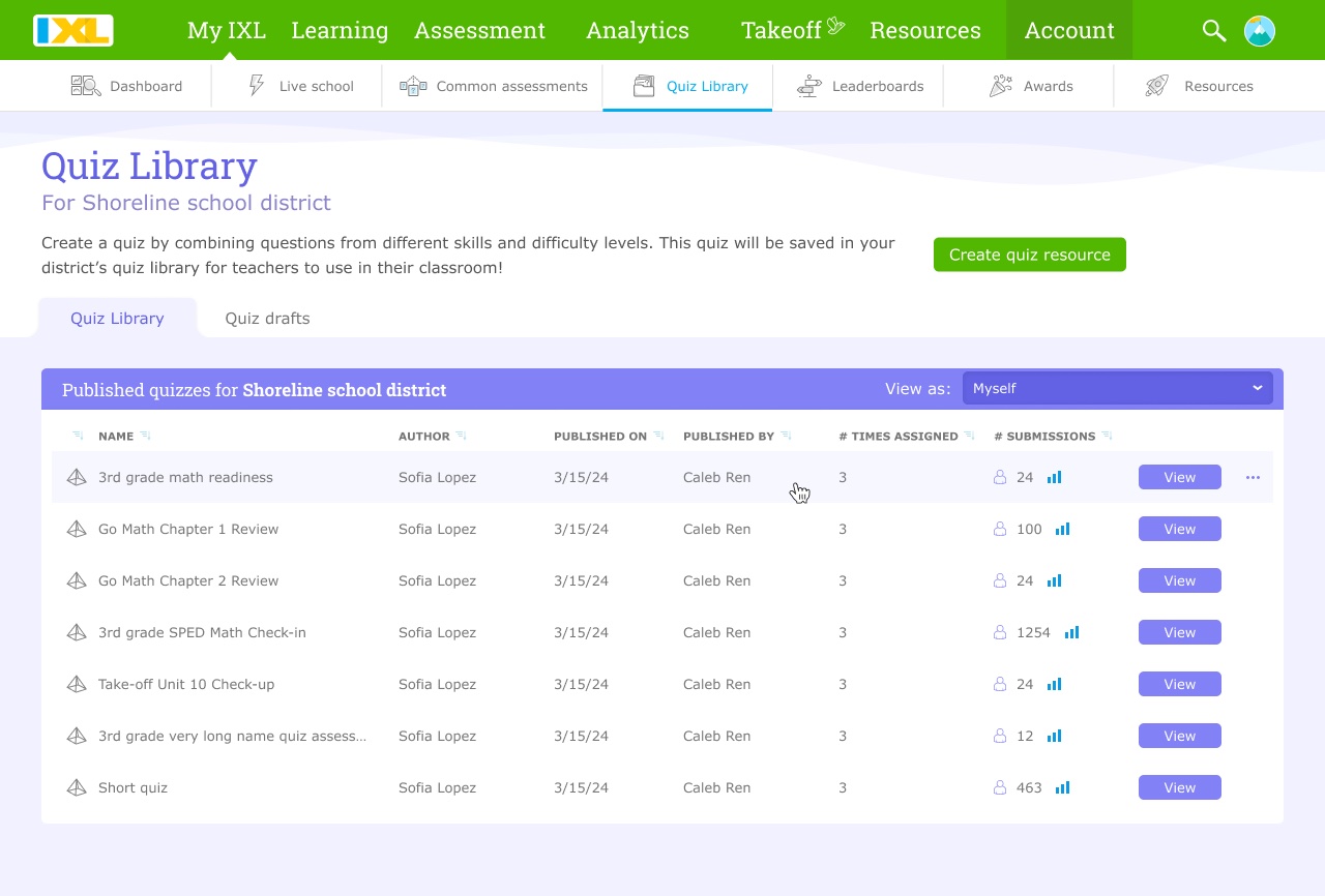Quiz Library managed by administrators