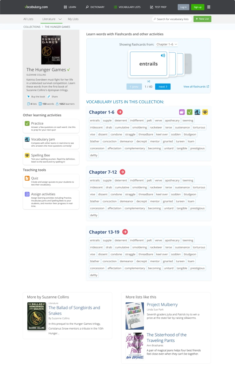 Vocabulary.com list collection page after the redesign