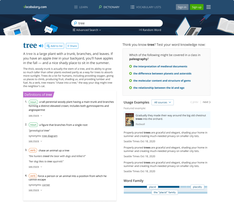 Vocabulary.com word entry page after the redesign