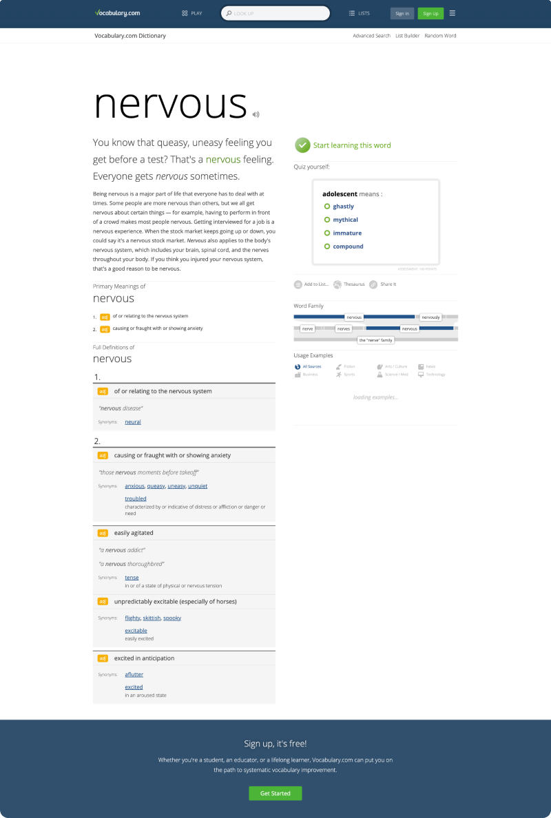 Vocabulary.com word entry page before the redesign